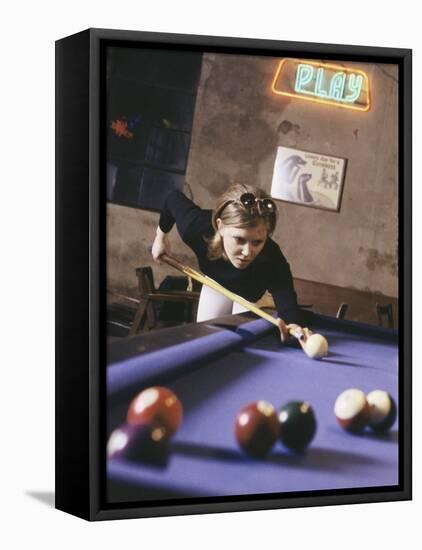 Woman Shooting Pool-null-Framed Premier Image Canvas