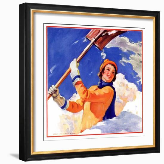 "Woman Shoveling Snow,"February 1, 1935-John Newton Howitt-Framed Premium Giclee Print