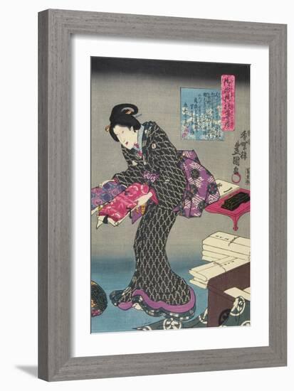 Woman Showing Fabric Samples-Utagawa Kunisada-Framed Giclee Print