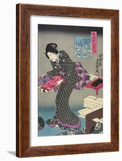 Woman Showing Fabric Samples-Utagawa Kunisada-Framed Giclee Print