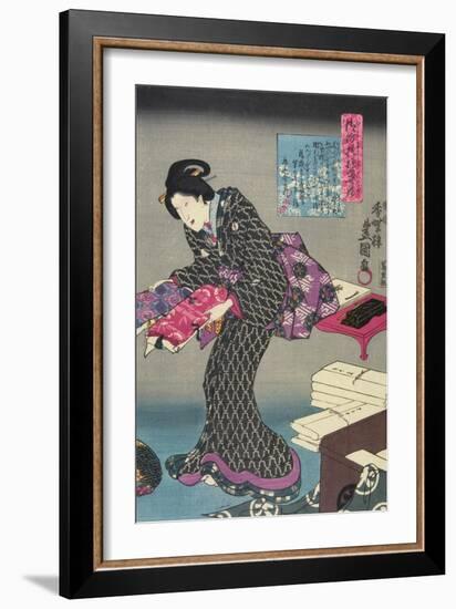 Woman Showing Fabric Samples-Utagawa Kunisada-Framed Giclee Print