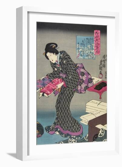 Woman Showing Fabric Samples-Utagawa Kunisada-Framed Giclee Print