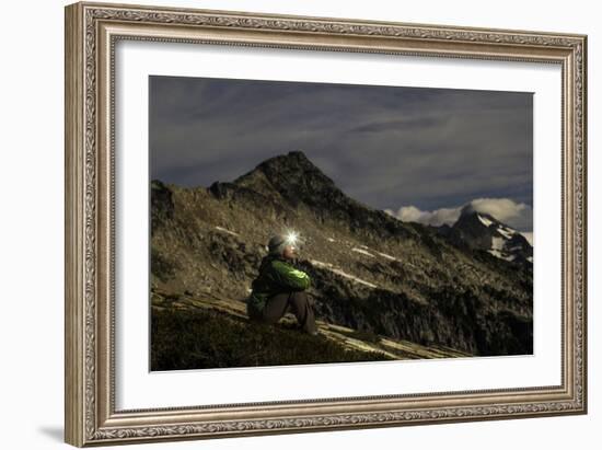 Woman Sits On The Side Of A Mountain Looking Up At The Stars In The North Cascades, Wa-Hannah Dewey-Framed Photographic Print