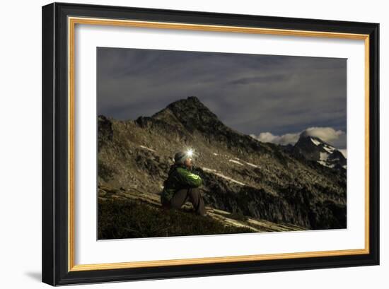 Woman Sits On The Side Of A Mountain Looking Up At The Stars In The North Cascades, Wa-Hannah Dewey-Framed Photographic Print