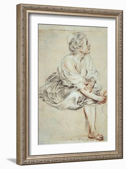 Woman Sitting and Turned Towards the Right, C1716-Jean-Antoine Watteau-Framed Giclee Print