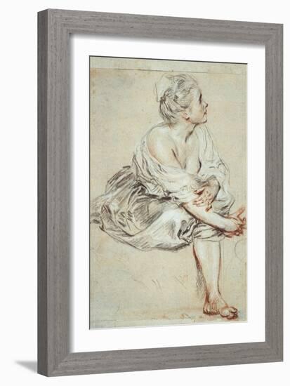 Woman Sitting and Turned Towards the Right, C1716-Jean-Antoine Watteau-Framed Giclee Print