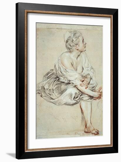 Woman Sitting and Turned Towards the Right, C1716-Jean-Antoine Watteau-Framed Giclee Print