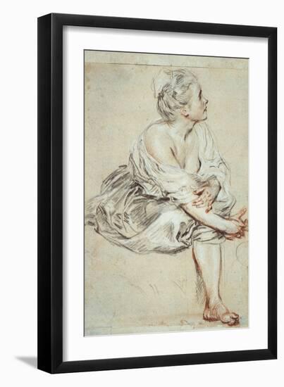 Woman Sitting and Turned Towards the Right, C1716-Jean-Antoine Watteau-Framed Giclee Print