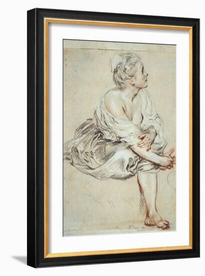 Woman Sitting and Turned Towards the Right, C1716-Jean-Antoine Watteau-Framed Giclee Print