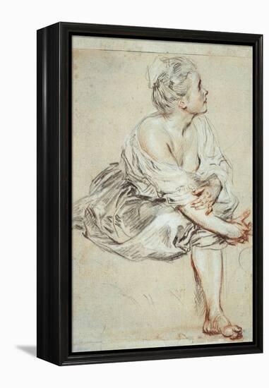 Woman Sitting and Turned Towards the Right, C1716-Jean-Antoine Watteau-Framed Premier Image Canvas