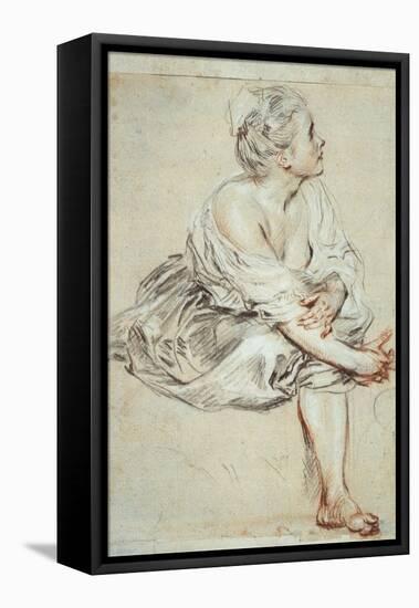 Woman Sitting and Turned Towards the Right, C1716-Jean-Antoine Watteau-Framed Premier Image Canvas