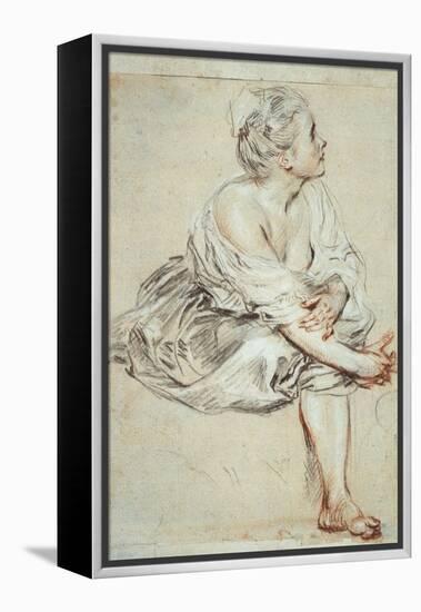 Woman Sitting and Turned Towards the Right, C1716-Jean-Antoine Watteau-Framed Premier Image Canvas