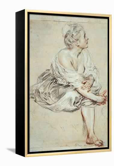 Woman Sitting and Turned Towards the Right, C1716-Jean-Antoine Watteau-Framed Premier Image Canvas