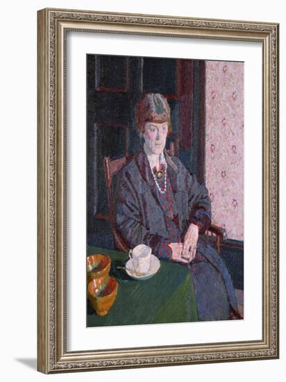 Woman Sitting at a Table (Oil on Canvas)-Harold Gilman-Framed Giclee Print