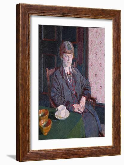 Woman Sitting at a Table (Oil on Canvas)-Harold Gilman-Framed Giclee Print