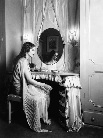 Woman Sitting at Dressing Table Premium Photographic Print