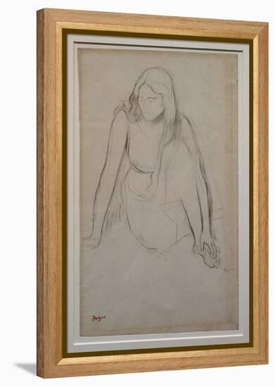 Woman sitting at the water's edge. Around 1867-1868. Black pencil on velin paper.-Edgar Degas-Framed Premier Image Canvas