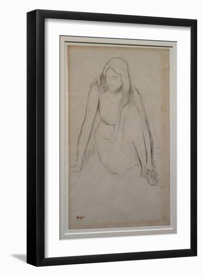 Woman sitting at the water's edge. Around 1867-1868. Black pencil on velin paper.-Edgar Degas-Framed Giclee Print