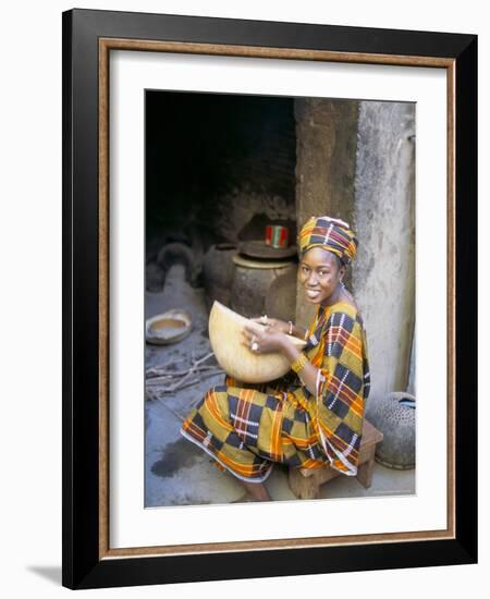 Woman Sitting in Courtyard, Djenne, Mali, Africa-Bruno Morandi-Framed Photographic Print