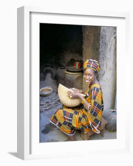 Woman Sitting in Courtyard, Djenne, Mali, Africa-Bruno Morandi-Framed Photographic Print