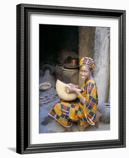 Woman Sitting in Courtyard, Djenne, Mali, Africa-Bruno Morandi-Framed Photographic Print