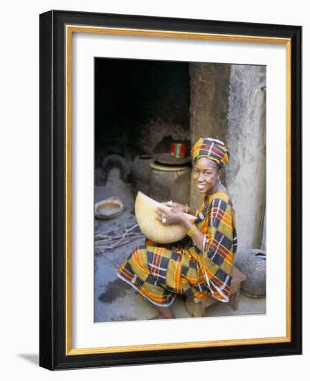 Woman Sitting in Courtyard, Djenne, Mali, Africa-Bruno Morandi-Framed Photographic Print