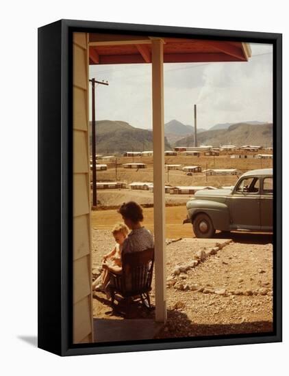 Woman Sitting in Rocking Chair on Veranda Playing with Baby on Her Lap-Andreas Feininger-Framed Premier Image Canvas