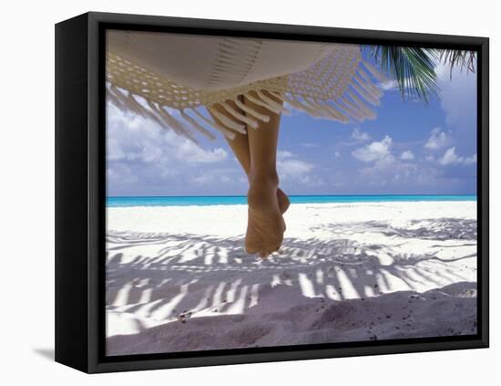 Woman Sitting on a Hammock Overlooking Sea, the Maldives, Indian Ocean, Asia-Sakis Papadopoulos-Framed Premier Image Canvas