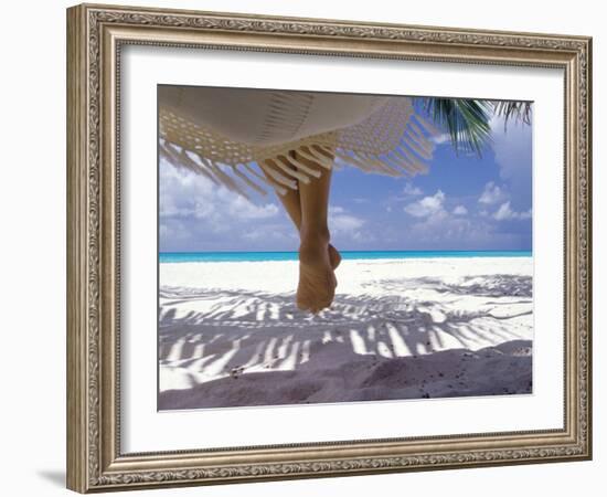 Woman Sitting on a Hammock Overlooking Sea, the Maldives, Indian Ocean, Asia-Sakis Papadopoulos-Framed Photographic Print