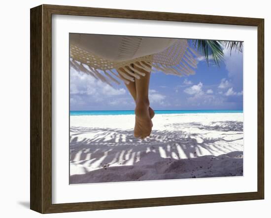 Woman Sitting on a Hammock Overlooking Sea, the Maldives, Indian Ocean, Asia-Sakis Papadopoulos-Framed Photographic Print