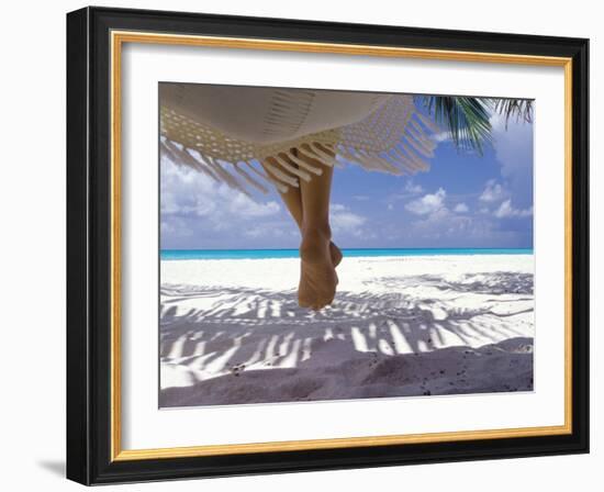 Woman Sitting on a Hammock Overlooking Sea, the Maldives, Indian Ocean, Asia-Sakis Papadopoulos-Framed Photographic Print