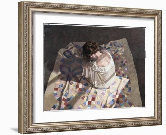 Woman Sitting on a Quilt-Helen J. Vaughn-Framed Giclee Print