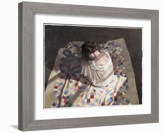 Woman Sitting on a Quilt-Helen J. Vaughn-Framed Giclee Print