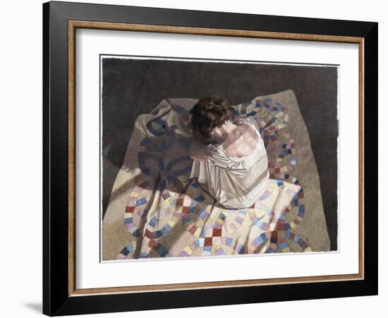 Woman Sitting on a Quilt-Helen J. Vaughn-Framed Giclee Print