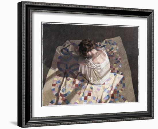 Woman Sitting on a Quilt-Helen J. Vaughn-Framed Giclee Print