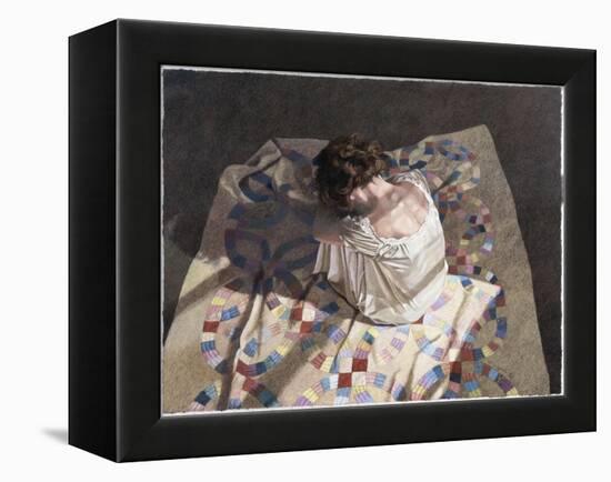 Woman Sitting on a Quilt-Helen J. Vaughn-Framed Premier Image Canvas