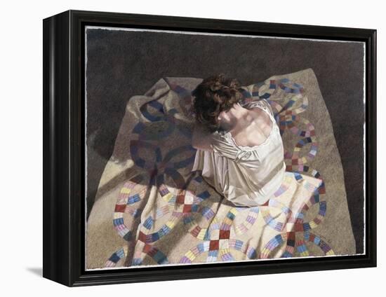 Woman Sitting on a Quilt-Helen J. Vaughn-Framed Premier Image Canvas