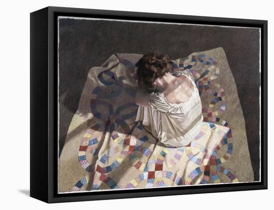 Woman Sitting on a Quilt-Helen J. Vaughn-Framed Premier Image Canvas