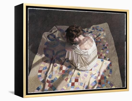 Woman Sitting on a Quilt-Helen J. Vaughn-Framed Premier Image Canvas