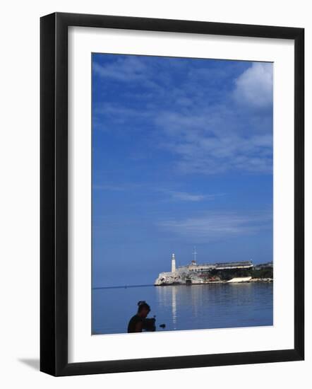 Woman Sitting on Harbour Wall Havana Harbour, Havana Viejo, Old Havana World Heritage Area, Cuba-Mark Hannaford-Framed Photographic Print