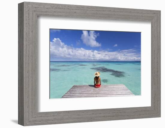 Woman Sitting on Jetty, Fakarava, Tuamotu Islands, French Polynesia (Mr)-Ian Trower-Framed Photographic Print