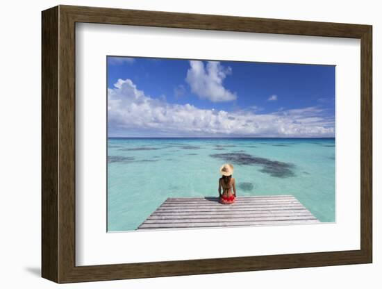 Woman Sitting on Jetty, Fakarava, Tuamotu Islands, French Polynesia (Mr)-Ian Trower-Framed Photographic Print