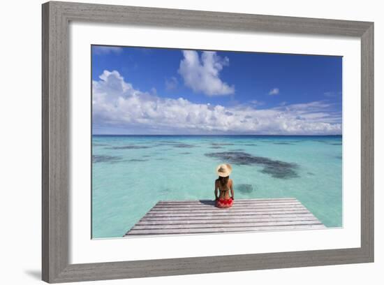 Woman Sitting on Jetty, Fakarava, Tuamotu Islands, French Polynesia (Mr)-Ian Trower-Framed Photographic Print
