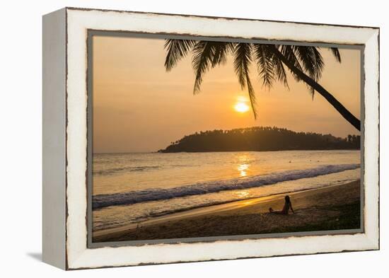 Woman Sitting on Mirissa Beach Watching the Sun Set-Matthew Williams-Ellis-Framed Premier Image Canvas