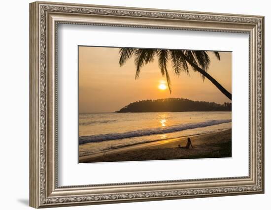 Woman Sitting on Mirissa Beach Watching the Sun Set-Matthew Williams-Ellis-Framed Photographic Print