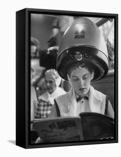 Woman Sitting under Hair Dryer Reading a Magazine-Gordon Parks-Framed Premier Image Canvas