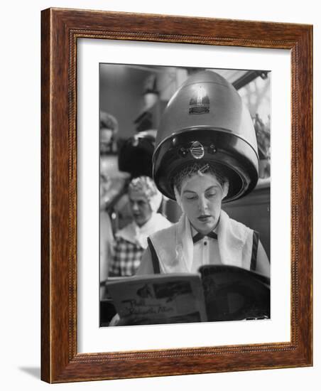 Woman Sitting under Hair Dryer Reading a Magazine-Gordon Parks-Framed Premium Photographic Print