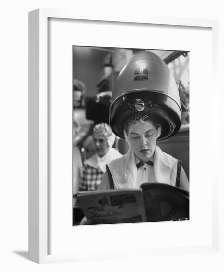 Woman Sitting under Hair Dryer Reading a Magazine-Gordon Parks-Framed Premium Photographic Print