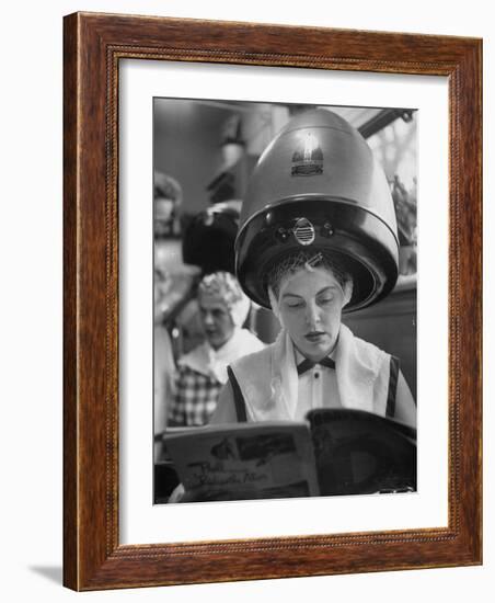 Woman Sitting under Hair Dryer Reading a Magazine-Gordon Parks-Framed Photographic Print