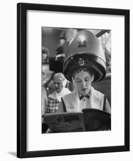 Woman Sitting under Hair Dryer Reading a Magazine-Gordon Parks-Framed Photographic Print